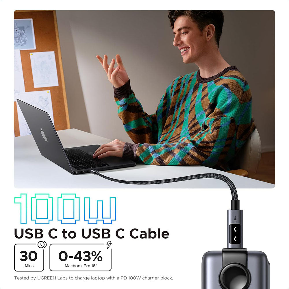 Câble de Données et de Charge USB-C - USB-C UGREEN L509, 100W, 1m, Gris