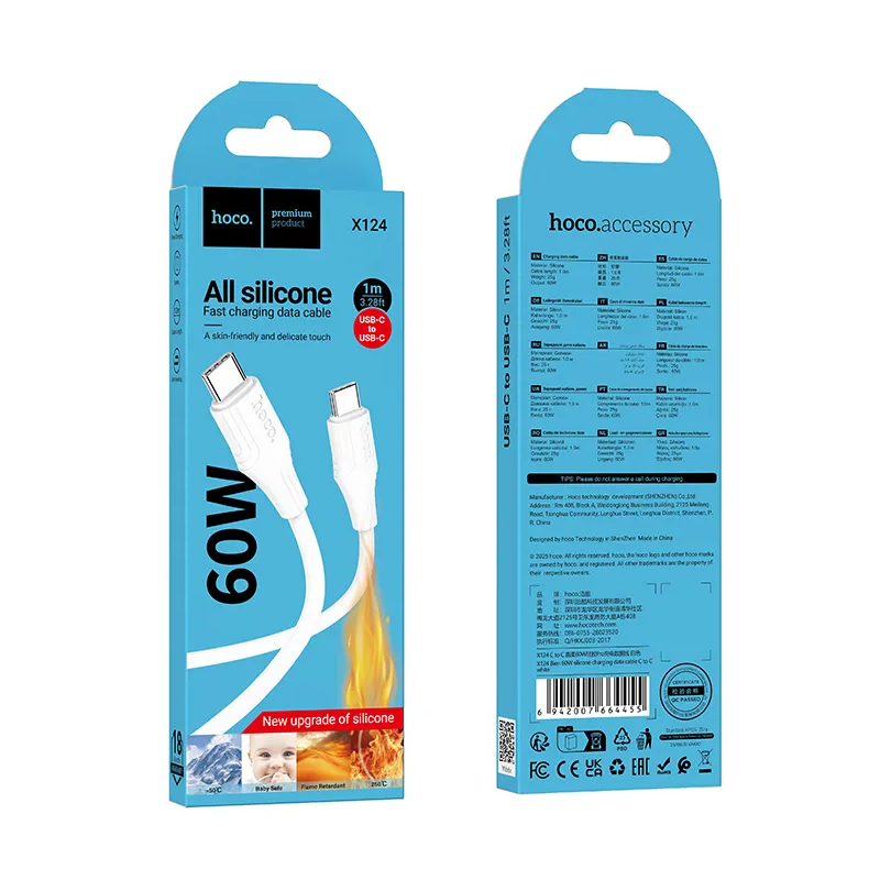 USB-C Daten- und Ladekabel - USB-C HOCO X124, 60W, 1m, Weiß