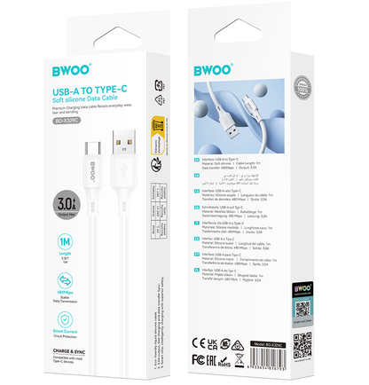 Daten- und Ladekabel USB-A - USB-C BWOO X329C, 18W, 1m, Weiß