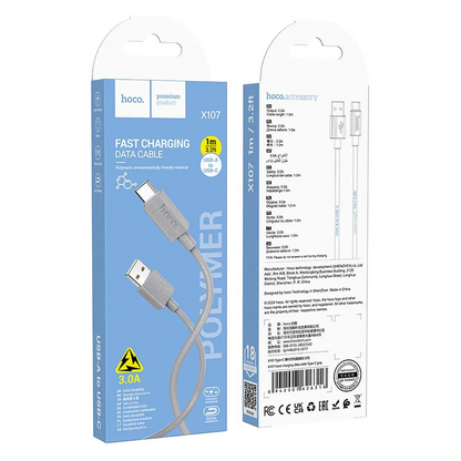 Câble de Données et de Charge USB-A - USB-C HOCO X107, 18W, 1m, Blanc