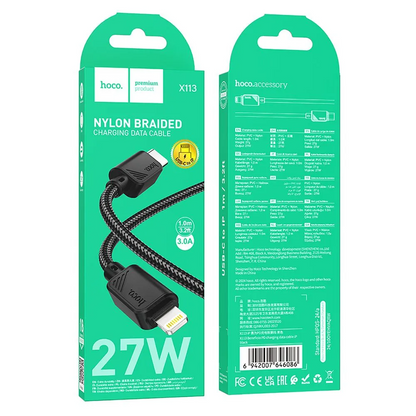 Câble de données et de charge USB-C - Lightning HOCO X113, 27W, 1m, Noir