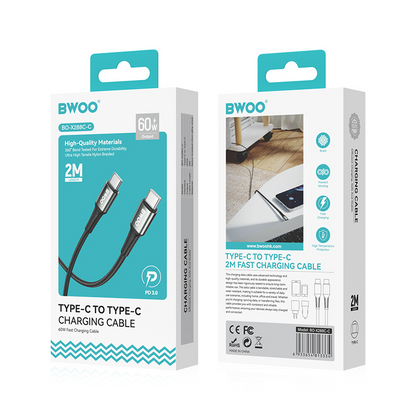 Daten- und Ladekabel USB-C - USB-C BWOO BO-X288C-C, 60W, 1m, Schwarz