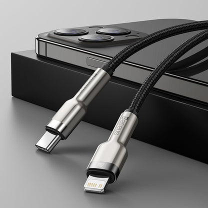 Cavo Dati e Ricarica USB-C - Lightning Baseus Cafule Metal Series, 20W, 2m, Nero CATLJK-B01