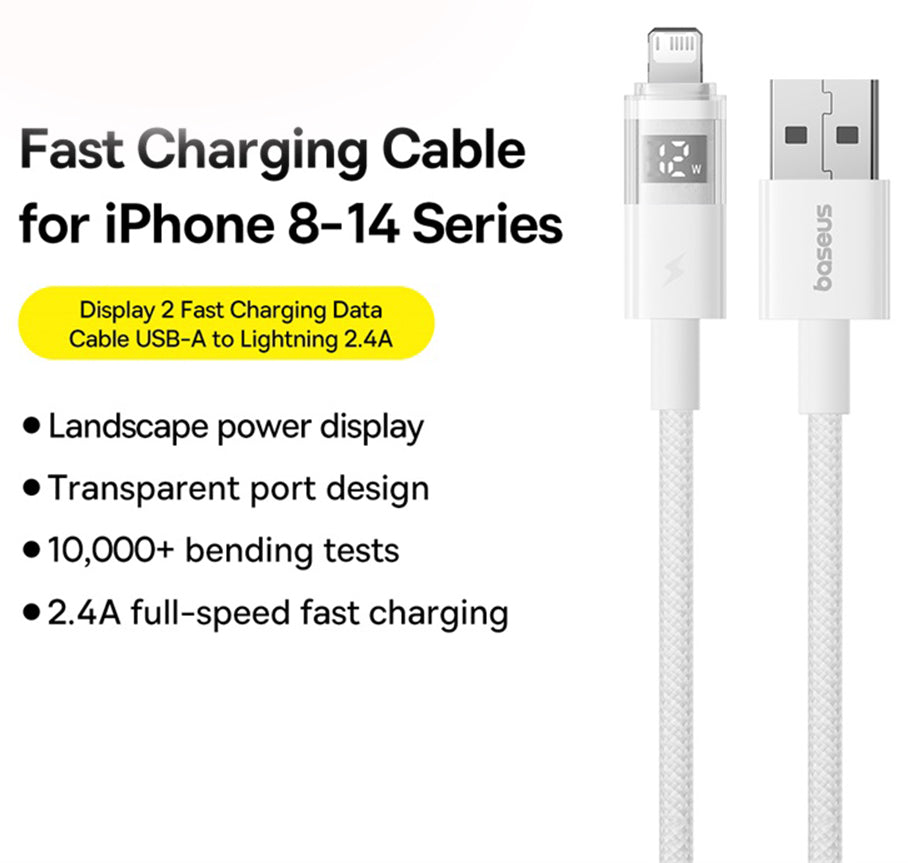 Daten- und Ladekabel USB-A - Lightning Baseus Display 2, 18W, 1m, Weiß P10382700211-00