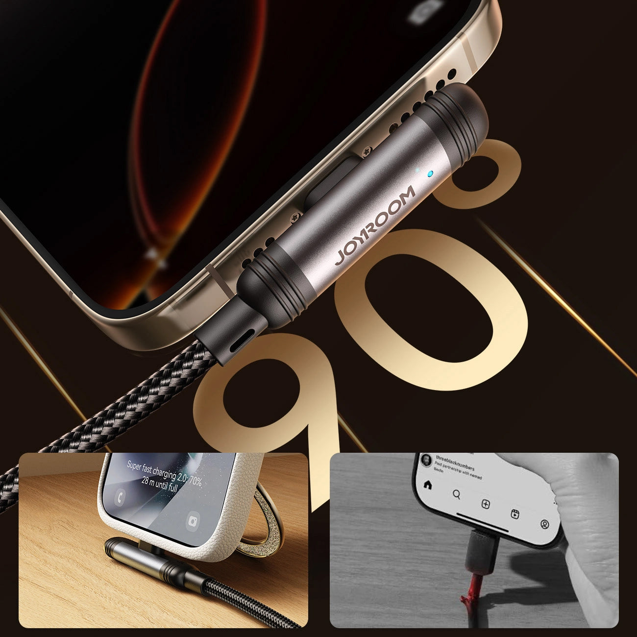 Câble de Données et de Charge USB-A - Lightning Joyroom S-A56 EnjoyX Angled, 18W, 1.2m, Noir