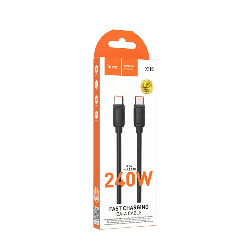 USB-C Data and Charging Cable - USB-C HOCO X115, 240W, 1m, Black