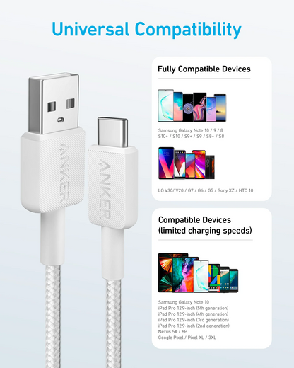 Cavo Dati e Ricarica USB-A - USB-C Anker 322, 18W, 1.8m, Bianco A81H6G21