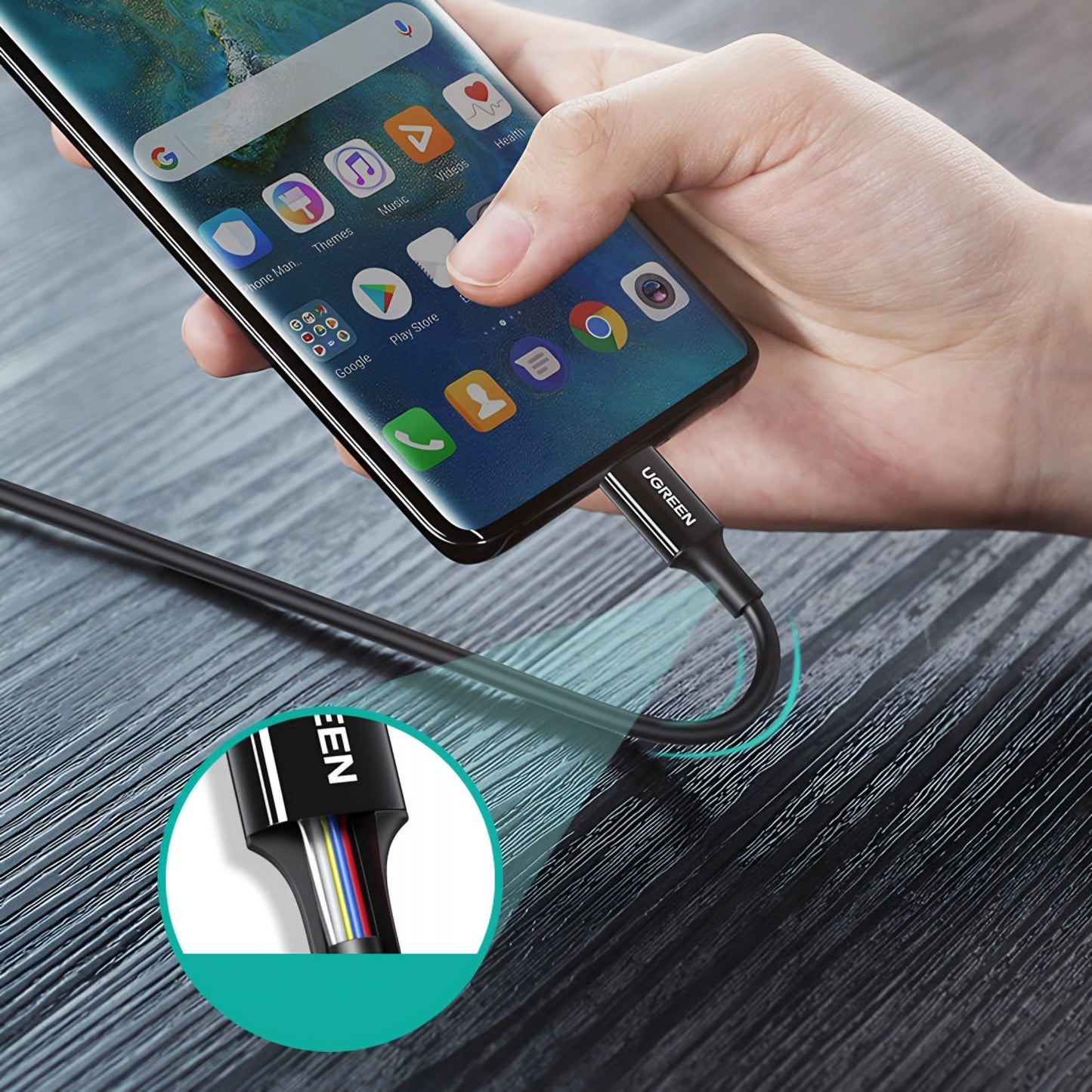 Câble de Données et de Charge USB-C - USB-C UGREEN US300, 100W, 2m, Blanc