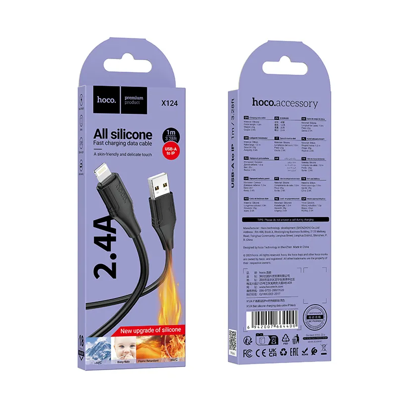 Câble de données et de charge USB-A - Lightning HOCO X124, 18W, 1m, Noir