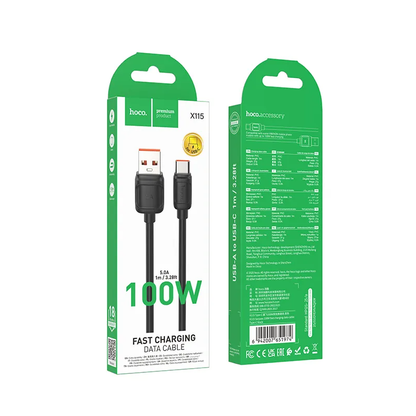 Câble de données et de charge USB-A - USB-C HOCO X115, 100W, 1m, Noir