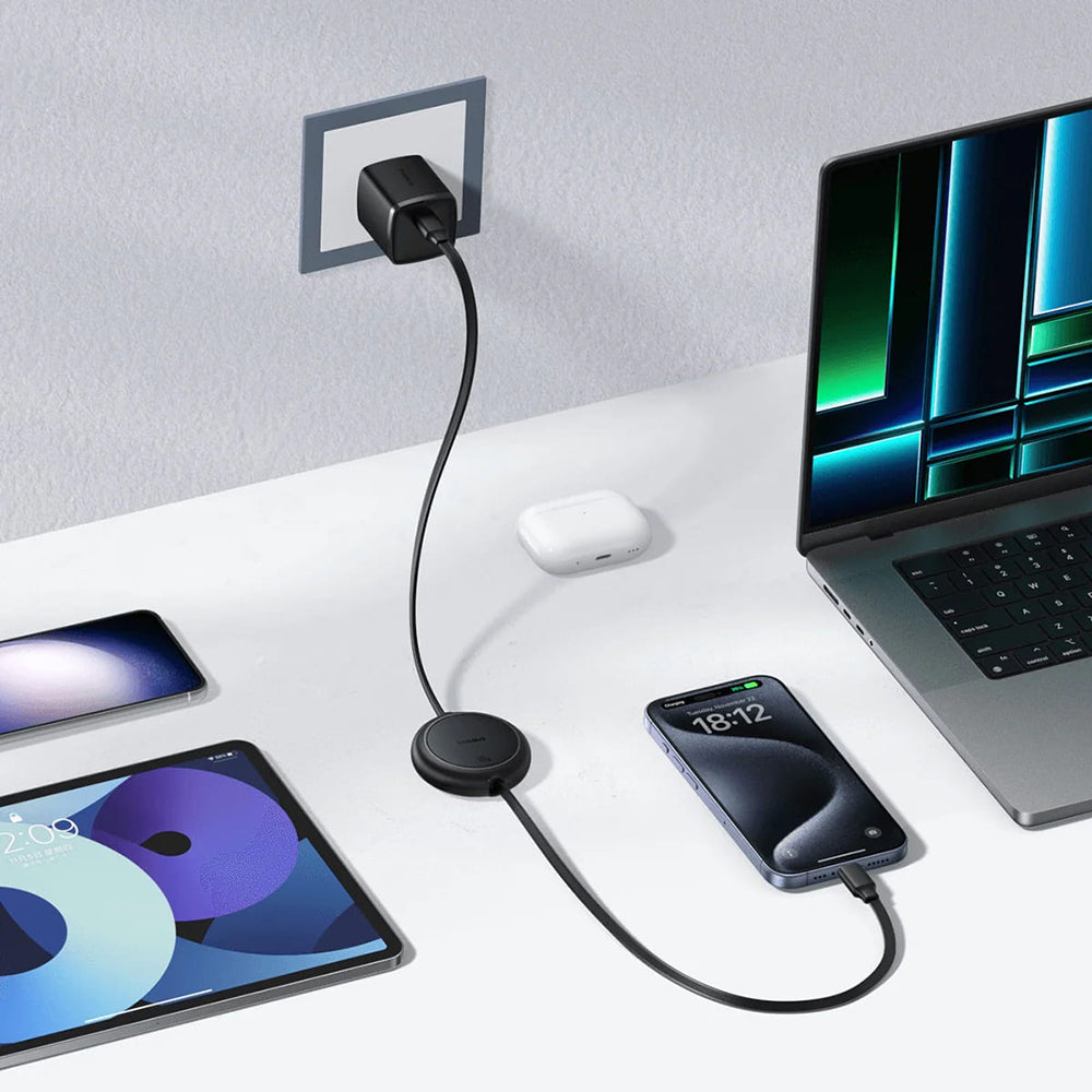 Câble de Données et de Charge USB-C - USB-C Baseus Free2Pull Mini Rétractable, 60W, 1m, Noir P10364500111-01