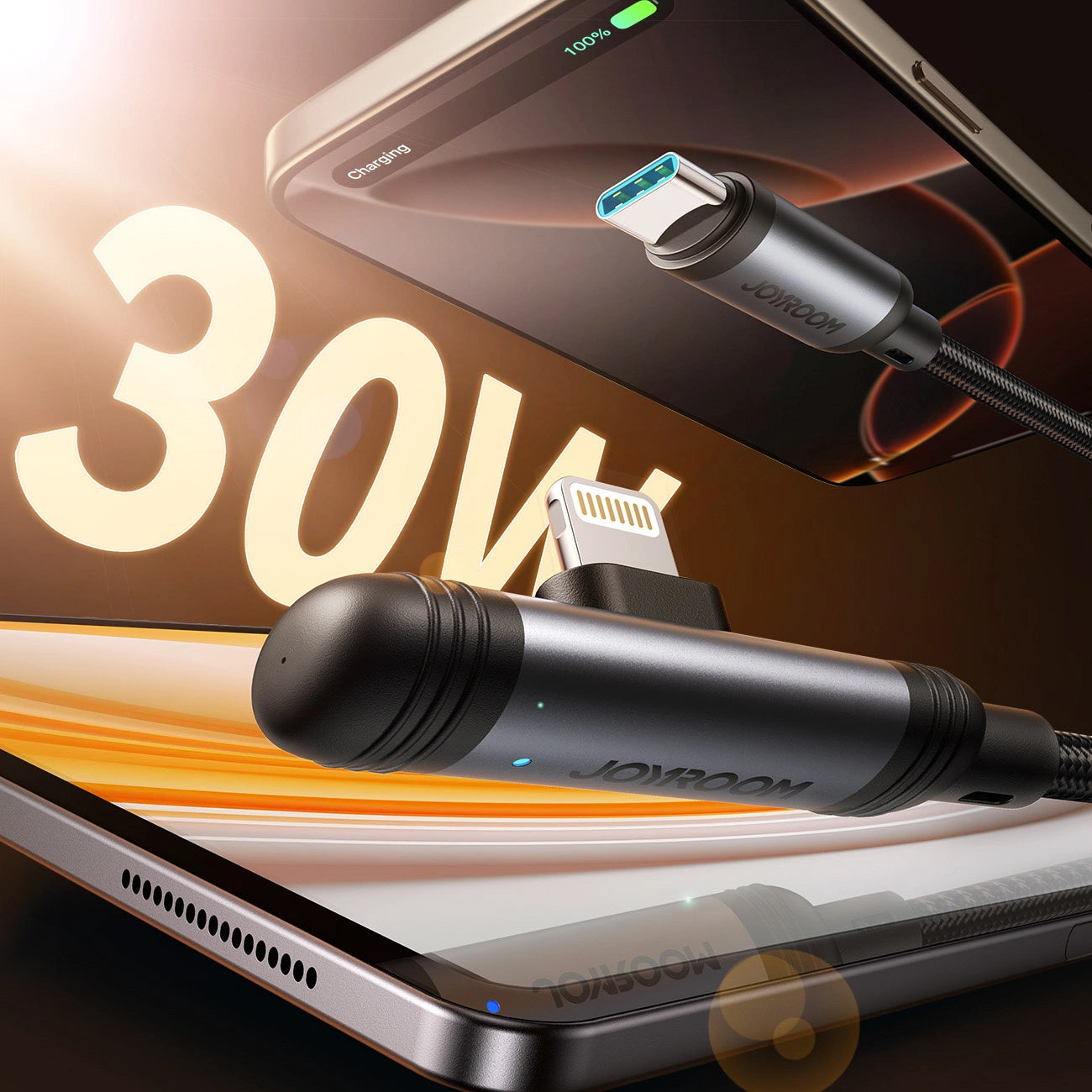 Câble de Données et de Charge USB-C - Lightning Joyroom S-A56 EnjoyX Angled, 30W, 1.2m, Noir