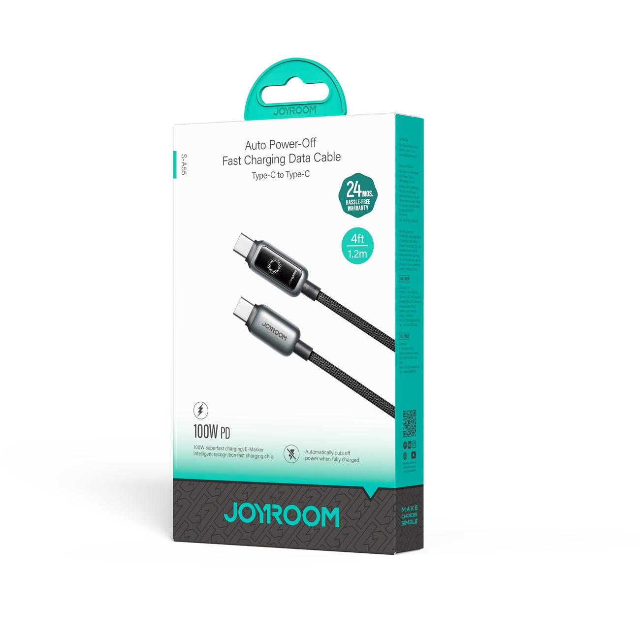 Cavo Dati e Ricarica USB-C - USB-C Joyroom S-A55 StarFlight Display, 100W, 1.2m, Nero