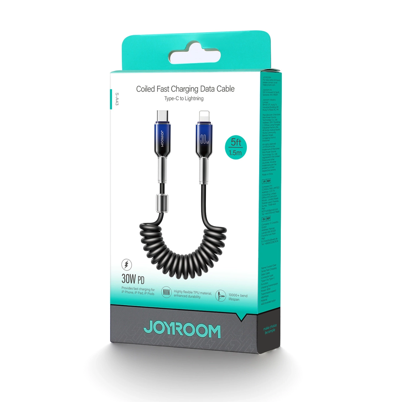USB-C - Lightning Lade- und Datenkabel Joyroom S-A43 Crystal, 30W, 1,5m, Schwarz