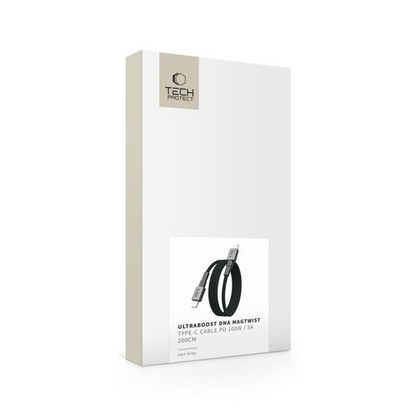 Câble de Données et de Charge USB-C - USB-C Tech-Protect Ultraboost DNA MagTwist, 100W, 2m, Gris