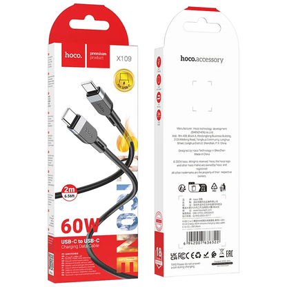 Daten- und Ladekabel USB-C - USB-C HOCO X109, 60W, 2m, Schwarz