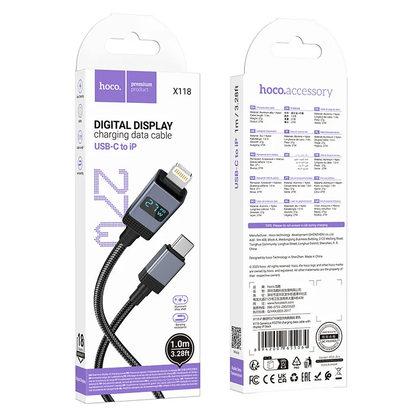 USB-C - Lightning Daten- und Ladekabel HOCO X118 Display, 27W, 1m, Schwarz