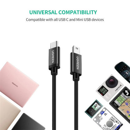 Daten- und Ladekabel USB-C - miniUSB UGREEN US242, 18W, 1m, Schwarz