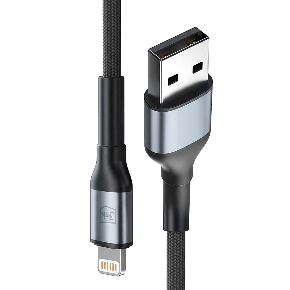 Câble de Données et de Charge USB-A - Lightning 3MK Hyper N, 12W, 1m, Noir