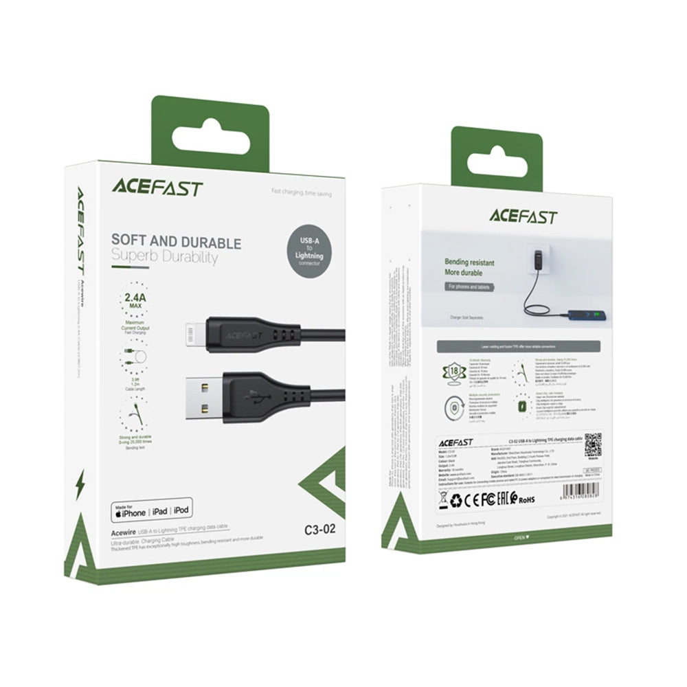 Cavo Dati e Ricarica USB-A - Lightning Acefast C3-02, 18W, 1.2m, Nero