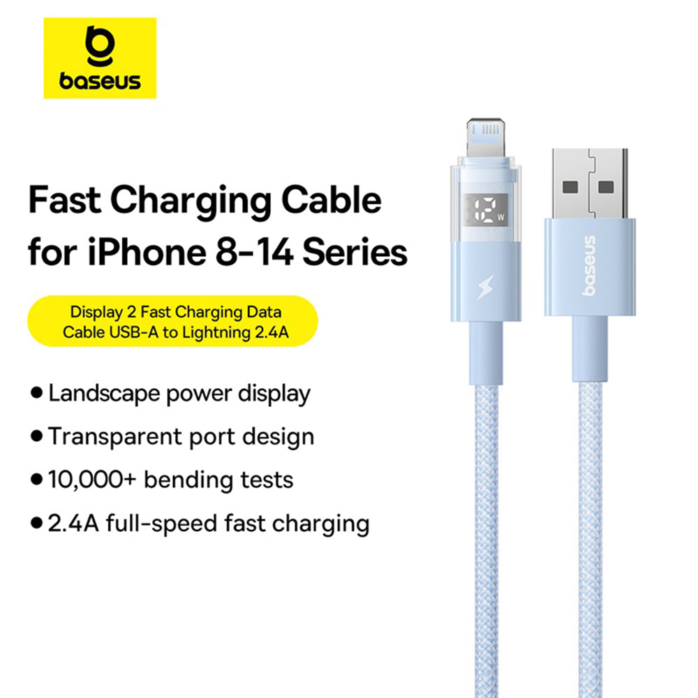Câble de Données et de Charge USB-A - Lightning Baseus Display 2, 12W, 1m, Bleu P10382700311-00