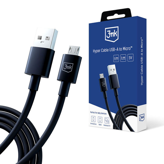Câble de Données et de Charge USB-A - microUSB 3MK Hyper, 18W, 1.2m, Noir