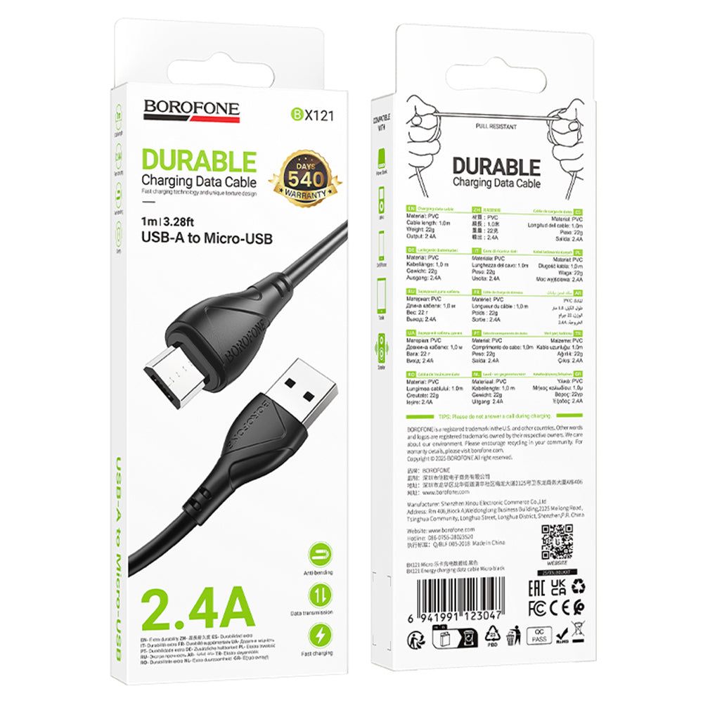 Daten- und Ladekabel USB-A - microUSB Borofone BX121 Energy, 18W, 1m, Schwarz