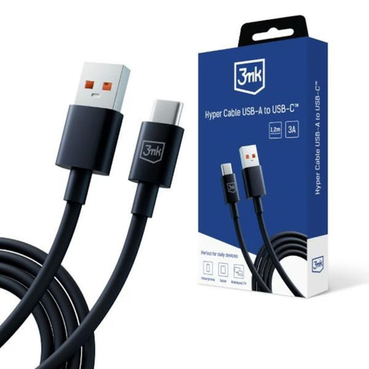 Câble de Données et de Charge USB-A - USB-C 3MK Hyper, 18W, 1.2m, Noir