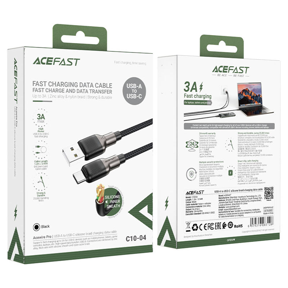 Câble de Données et de Charge USB-A - USB-C Acefast C10-04, 18W, 1.2m, Noir