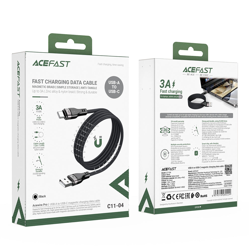 Câble de Données et de Charge USB-A - USB-C Acefast C11-04, 18W, 1.2m, Noir
