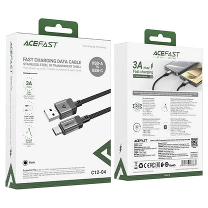 Câble de Données et de Charge USB-A - USB-C Acefast C12-04, 18W, 1.2m, Noir