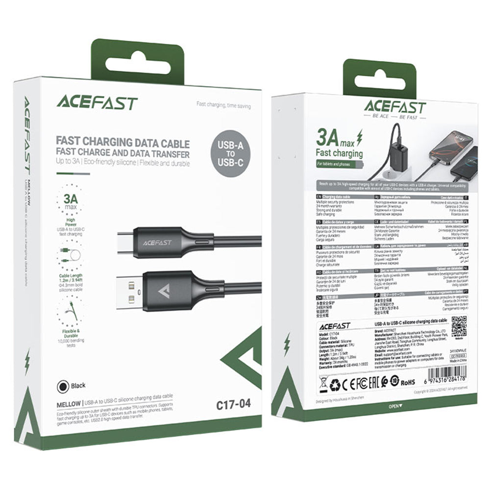 Câble de Données et de Charge USB-A - USB-C Acefast C17-04, 18W, 1.2m, Noir
