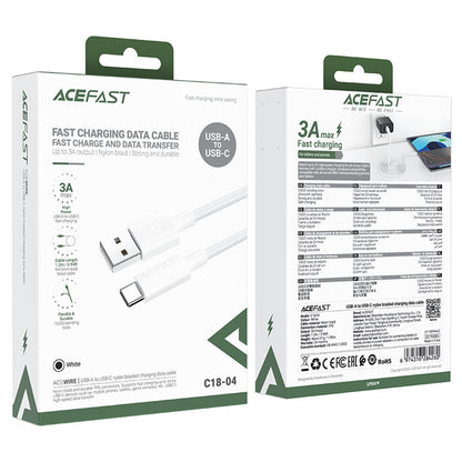 Câble de données et de charge USB-A - USB-C Acefast C18-04, 18W, 1.2m, Blanc