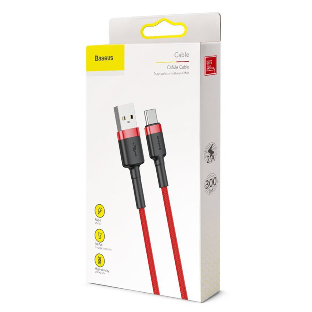 Cavo Dati e Ricarica USB-A - USB-C Baseus Cafule, 18W, 3m, Rosso CATKLF-U09