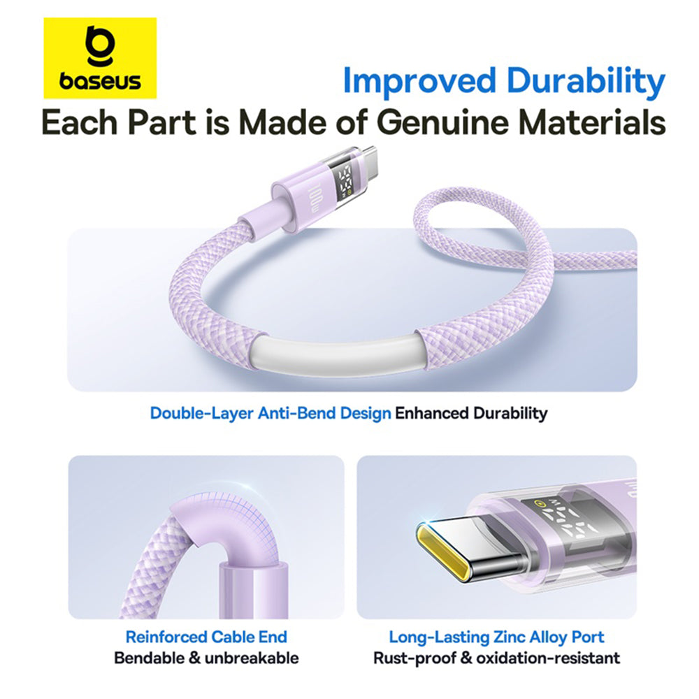 Câble de Données et de Charge USB-A - USB-C Baseus Display 2, 100W, 1m, Mauve P10382701511-00