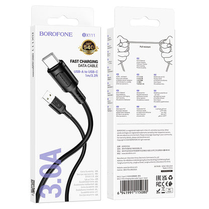 Daten- und Ladekabel USB-A - USB-C Borofone BX111 Feliz, 20W, 1m, Schwarz