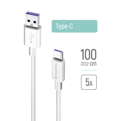 Câble de Données et de Charge USB-A - USB-C ColorWay CW-CBUC019, 18W, 1m, Blanc