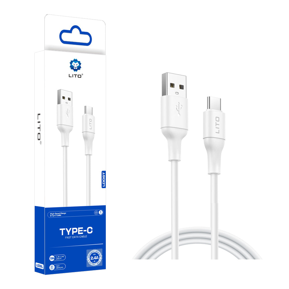 Câble de Données et de Charge USB-A - USB-C Lito LD06T, 18W, 1m, Blanc