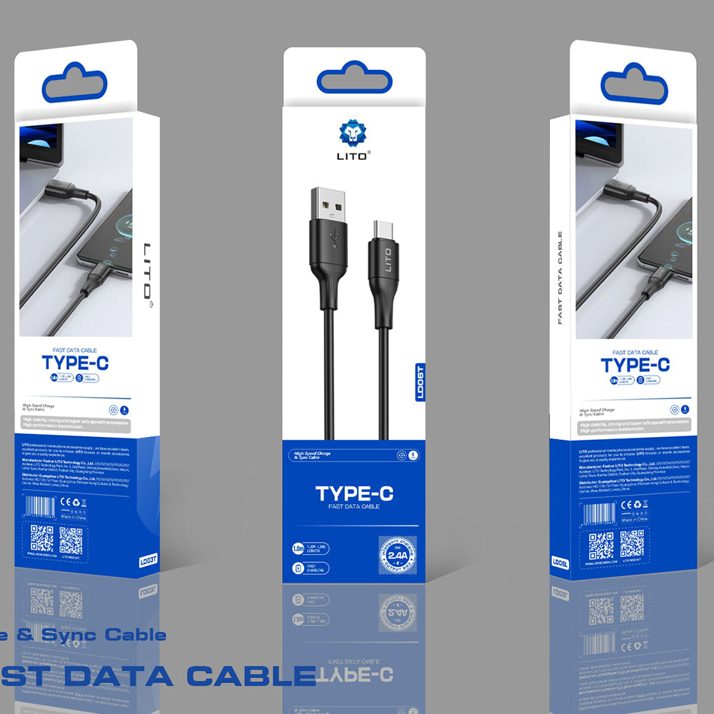 Câble de Données et de Charge USB-A - USB-C Lito LD06T, 18W, 1m, Noir