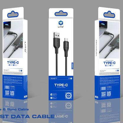 Câble de Données et de Charge USB-A - USB-C Lito LD06T, 18W, 1m, Noir