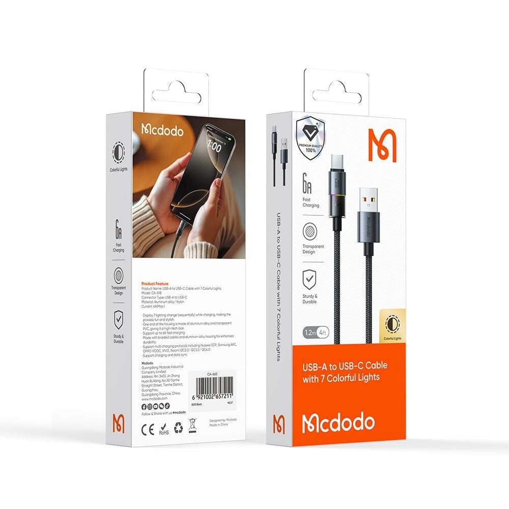 Daten- und Ladekabel USB-A - USB-C McDodo CA-8180 Colorful, 66W, 1.2m, Schwarz
