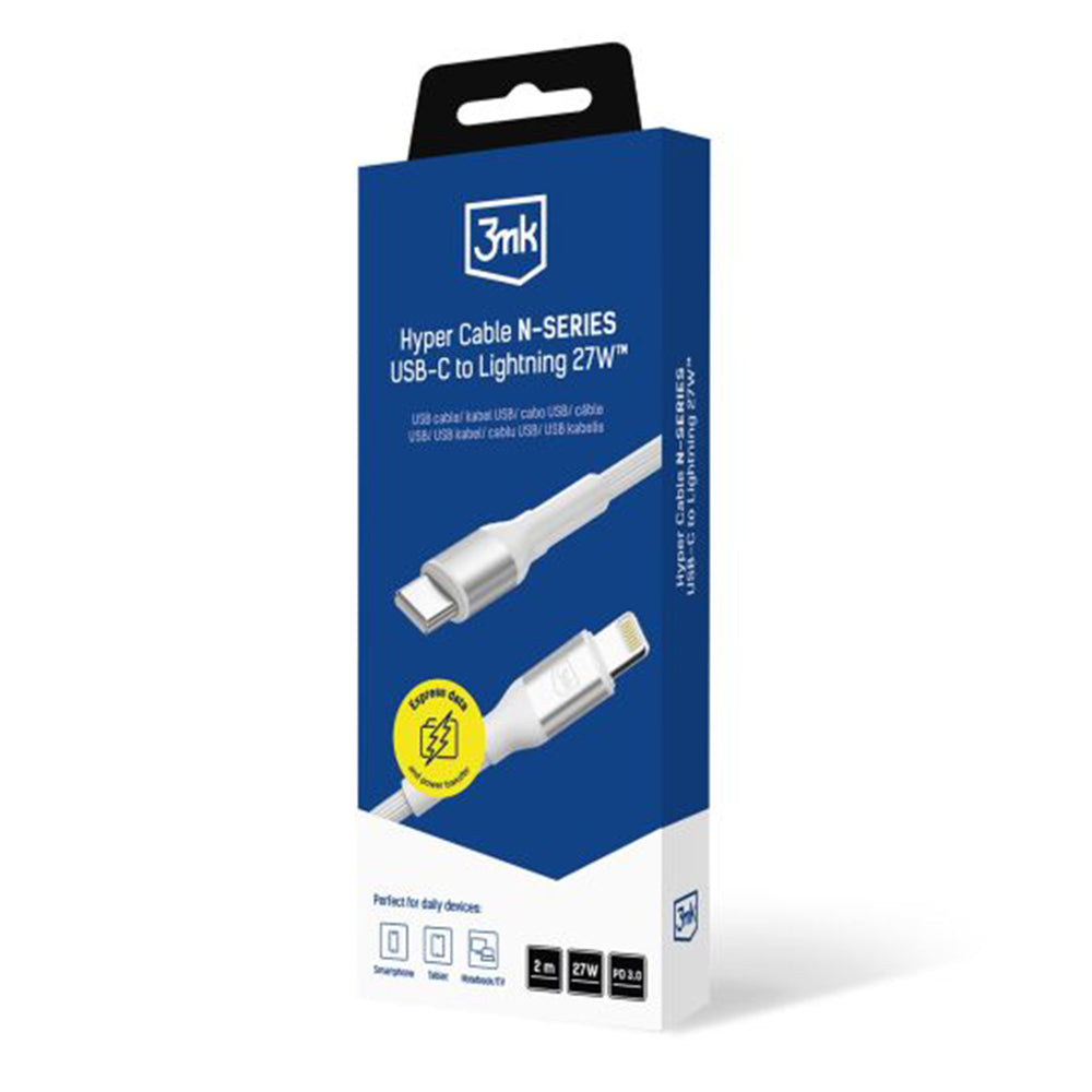 USB-C - Lightning Daten- und Ladekabel 3MK Hyper N, 27W, 2m, Weiß