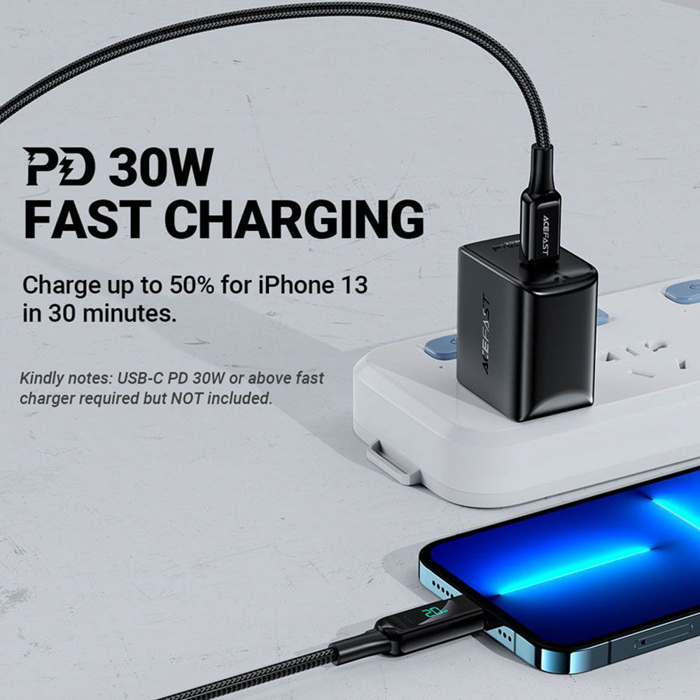 Cavo Dati e Ricarica USB-C - Lightning Acefast C6-01 Display, 20W, 1.2m, Nero