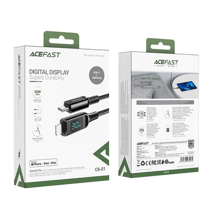 Cavo Dati e Ricarica USB-C - Lightning Acefast C6-01 Display, 20W, 1.2m, Nero