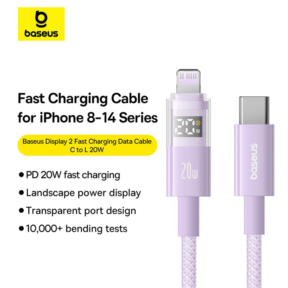 Cavo Dati e Ricarica USB-C - Lightning Baseus Display 2, 20W, 2m, Viola P10382703511-01