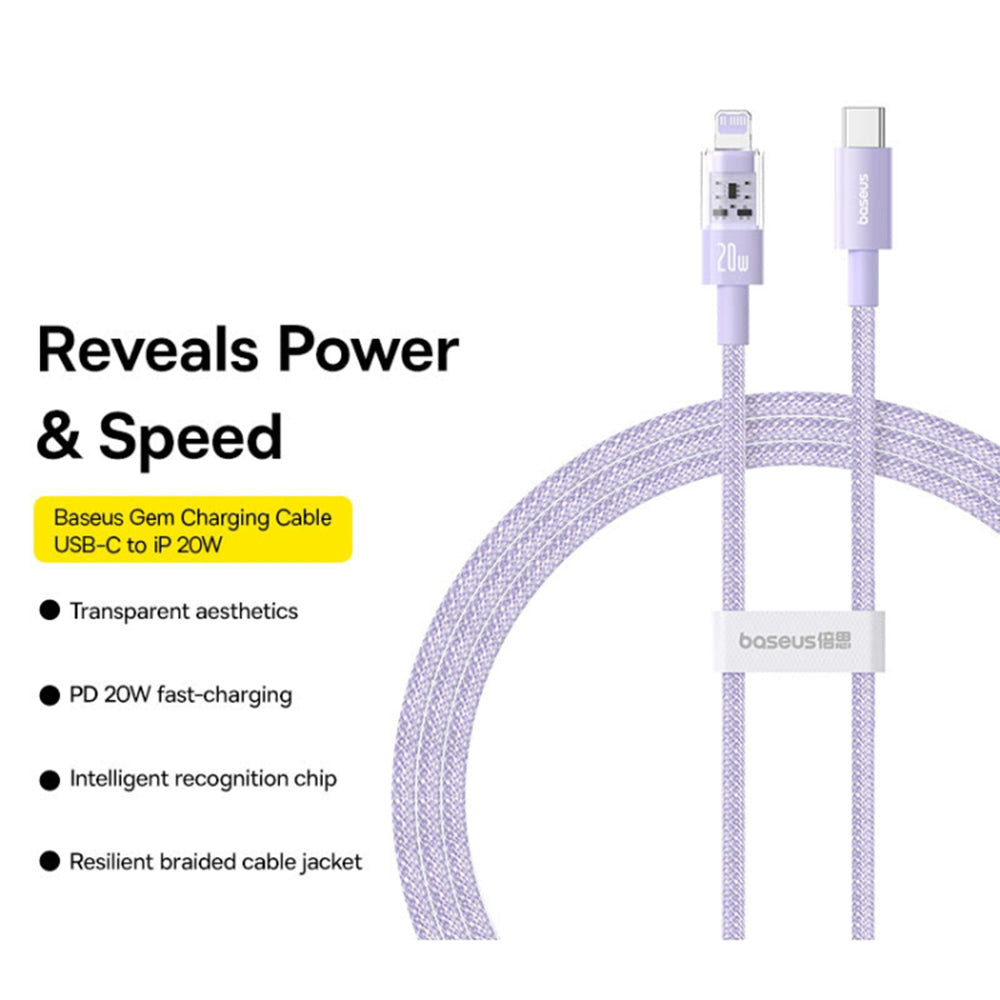 Cavo Dati e Ricarica USB-C - Lightning Baseus Gem, 20W, 1m, Viola P10373001511-00