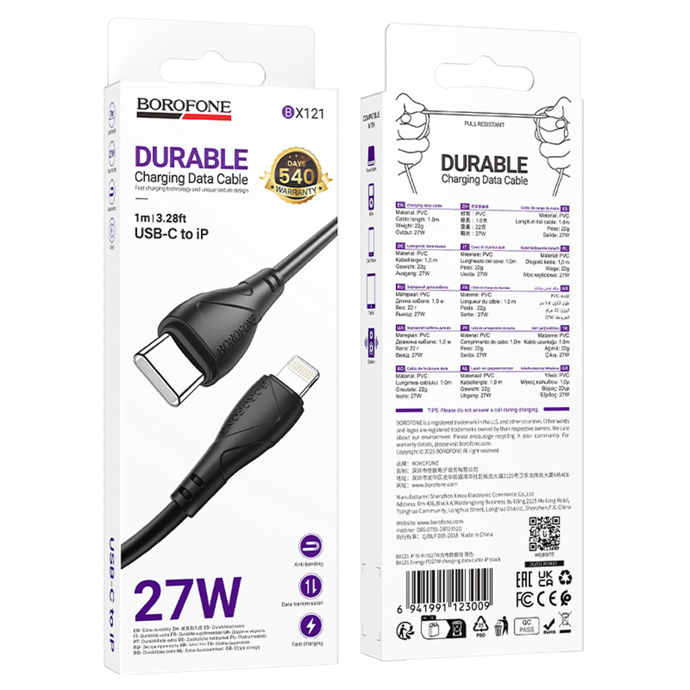 Cavo Dati e Ricarica USB-C - Lightning Borofone BX121 Energy, 27W, 1m, Nero