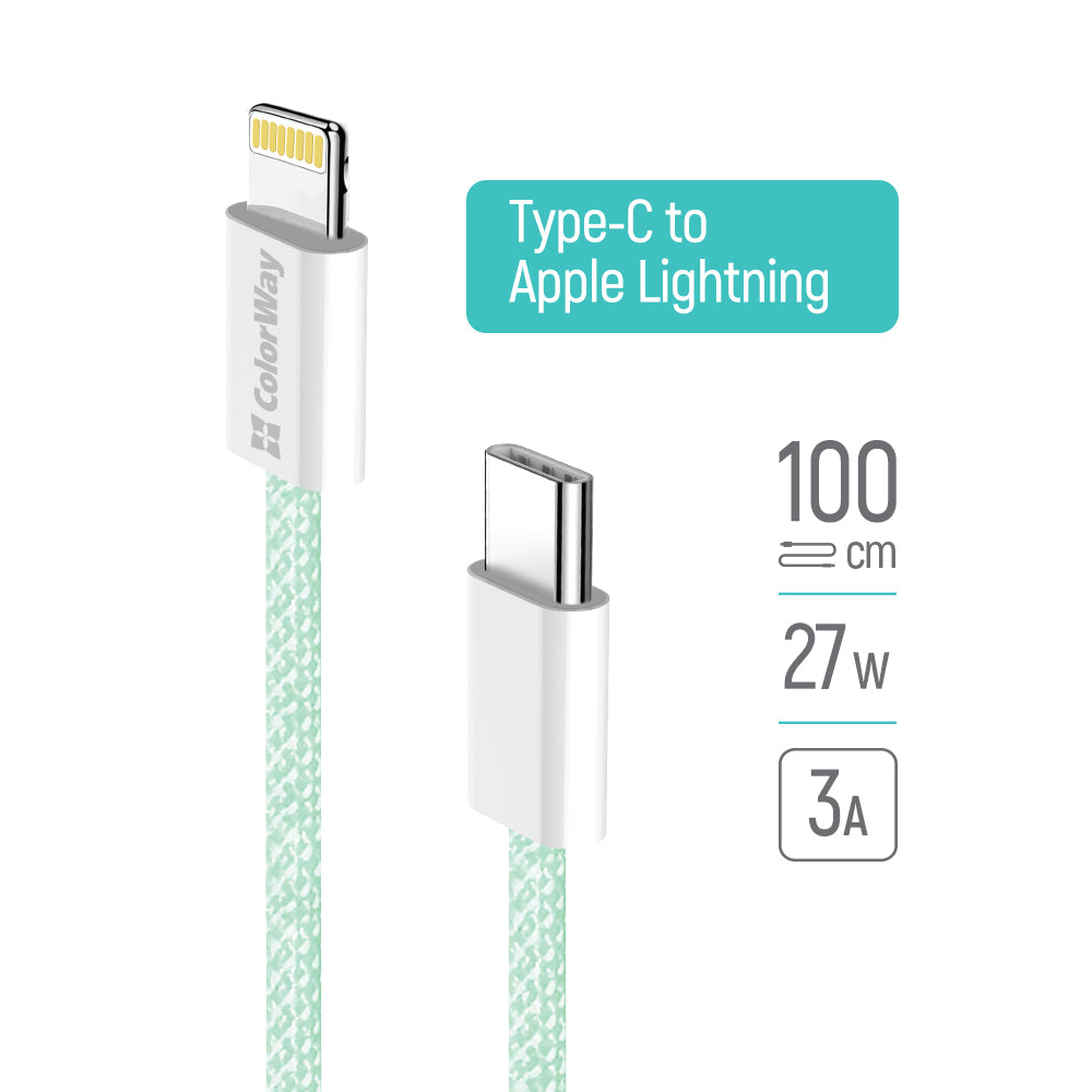 Cavo Dati e Ricarica USB-C - Lightning ColorWay CW-CBPDCL061, 27W, 1m, Verde