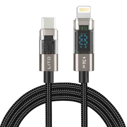 Câble de Données et de Charge USB-C - Lightning Lito LD09CL Display, 36W, 1.2m, Noir