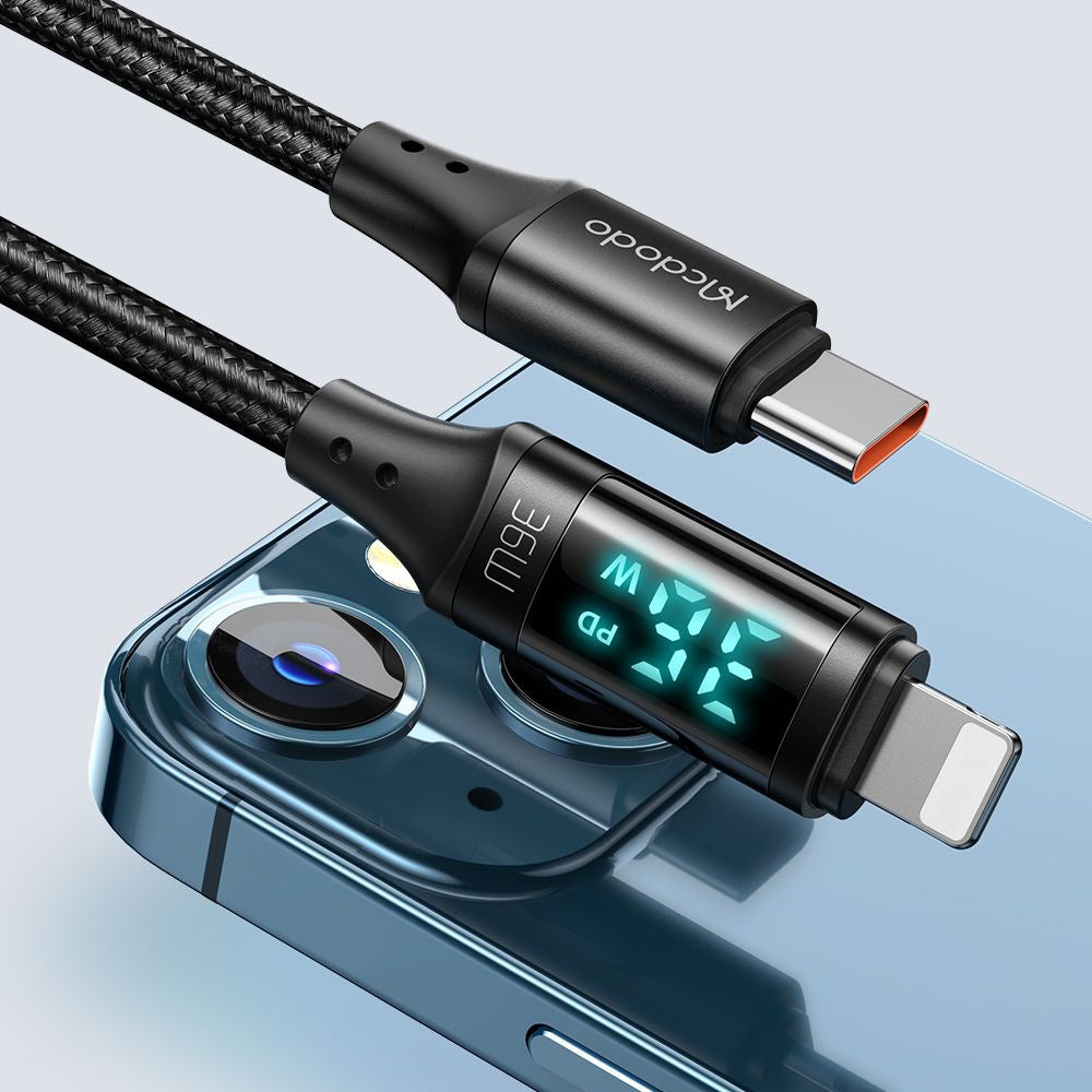 USB-C - Lightning McDodo CA-1030 Display Daten- und Ladekabel, 36W, 1.2m, Schwarz